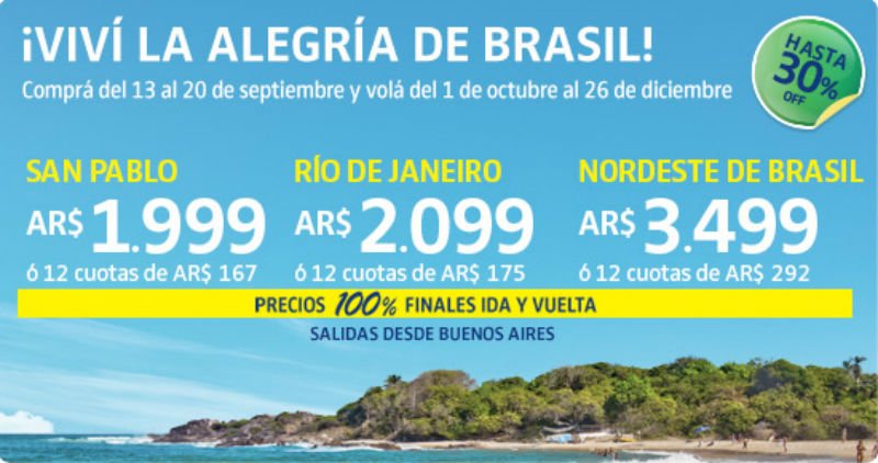 Oferta de vuelos baratos para viajar a Brasil barato con LAN desde Argentina